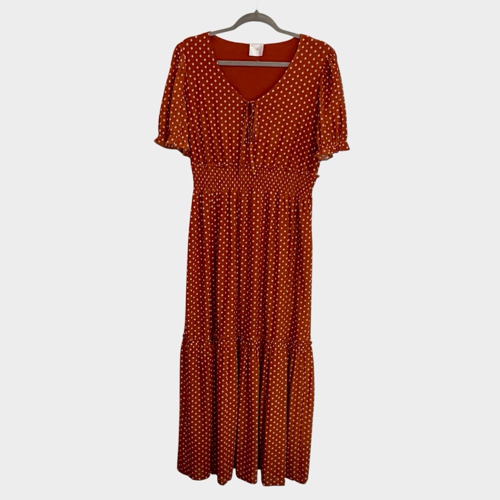 FREE SHIPPING - Siren Lily Burnt Orange Polka Dot Dress - Size L